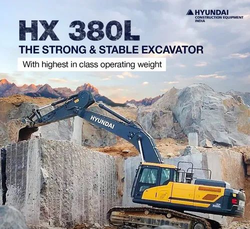 6150 - 8210 mm 37200Kg Hyundai HX380L Mining Excavator, Maximum Bucket Capacity: 2.10 m3