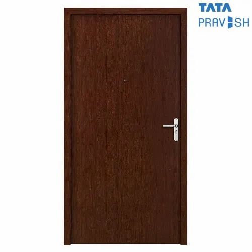 TATA Pravesh Plain Wood Finish Single Leaf Residential Steel Door